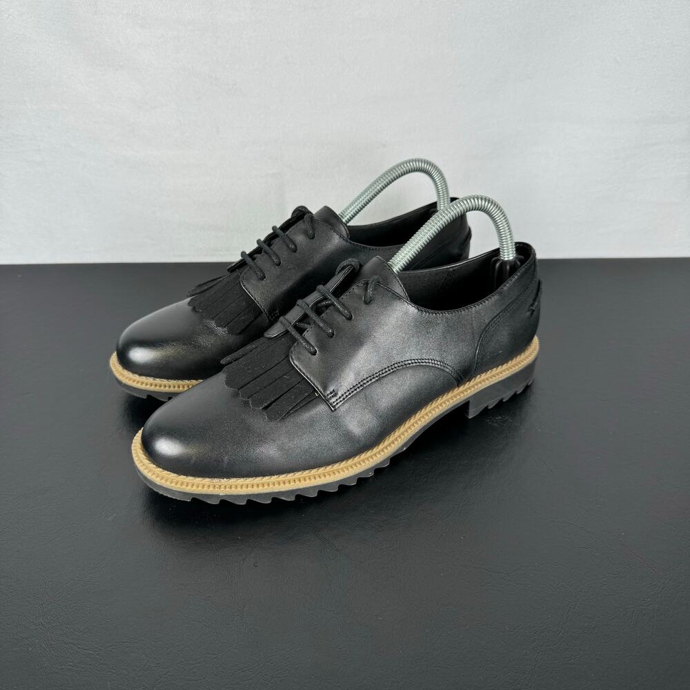 Clarks Somerset Griffin Mabel Oxford Lace Up Black Leather Flats Ladies …